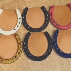 Set of 6 Classic Horseshoe Drink Coasters made out of real horseshoes & saddle